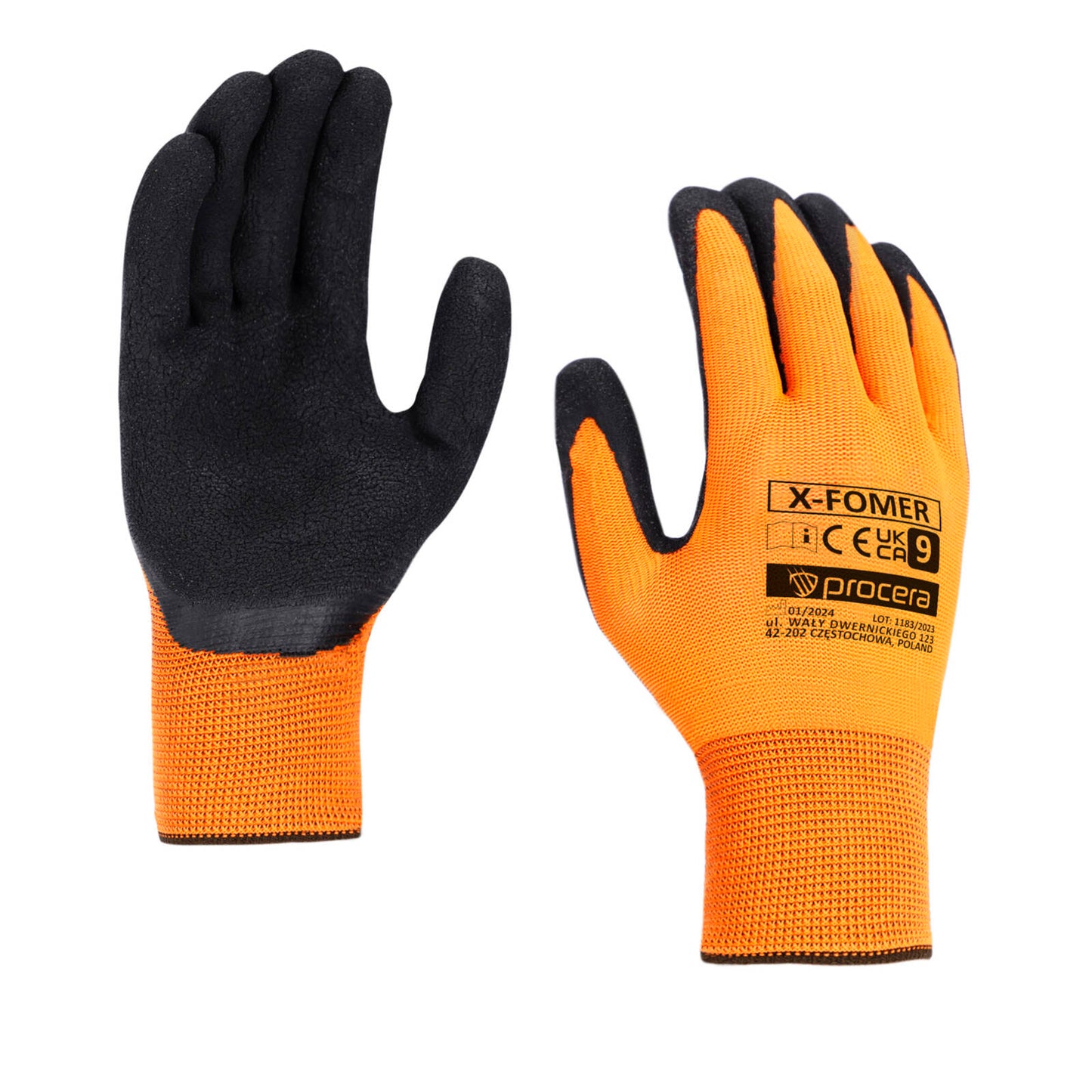 PROCERA Arbeitshandschuhe X-Fomer mit Latex-Beschichtung, Orange/Schwarz