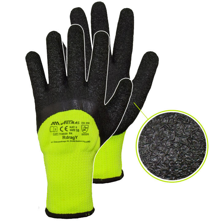 Winter Arbeitshandschuhe in Gelb mit Latex beschichtet - Artmas